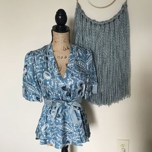 ◦ BCBG MAXAZRIA ◦ Blue silk wrap blouse